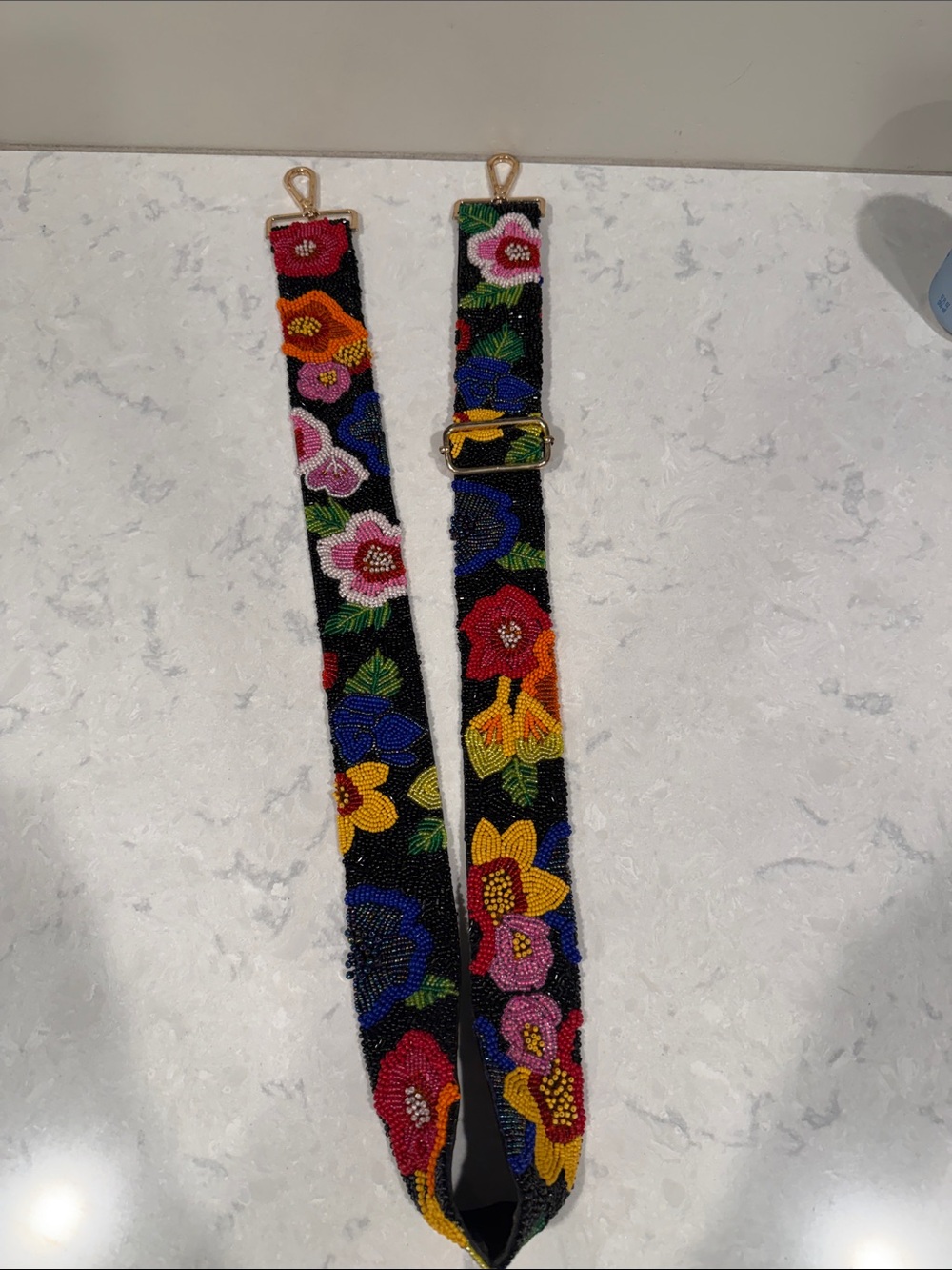 Hand-Beaded Floral Black Strap - Women Accessories